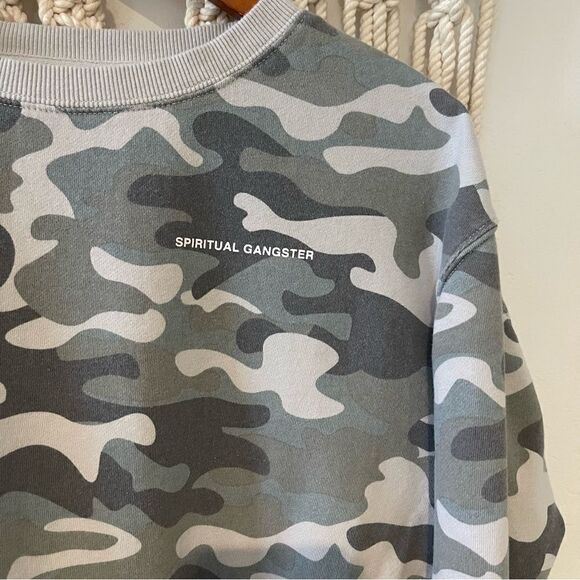 Spiritual Gangster Mazzy Pullover Sweatshirt SZ SM Cropped Camo Green Athleisure - Picture 4 of 7